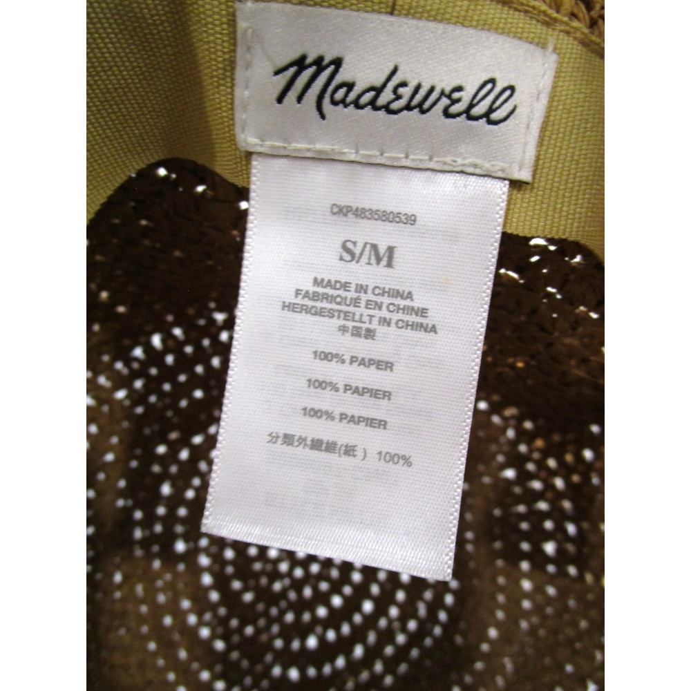 Madewell Brown Paper Straw Packable 3" Wide Brim Bucket Hat Women S/M - Picture 8 of 8